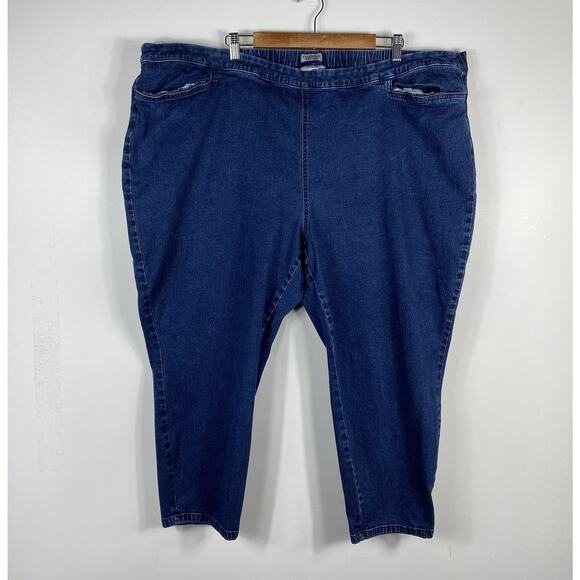 Catherines Size 4X 30 32 Petite Pull On Essential Flat Front Jeans Blue - Picture 1 of 4